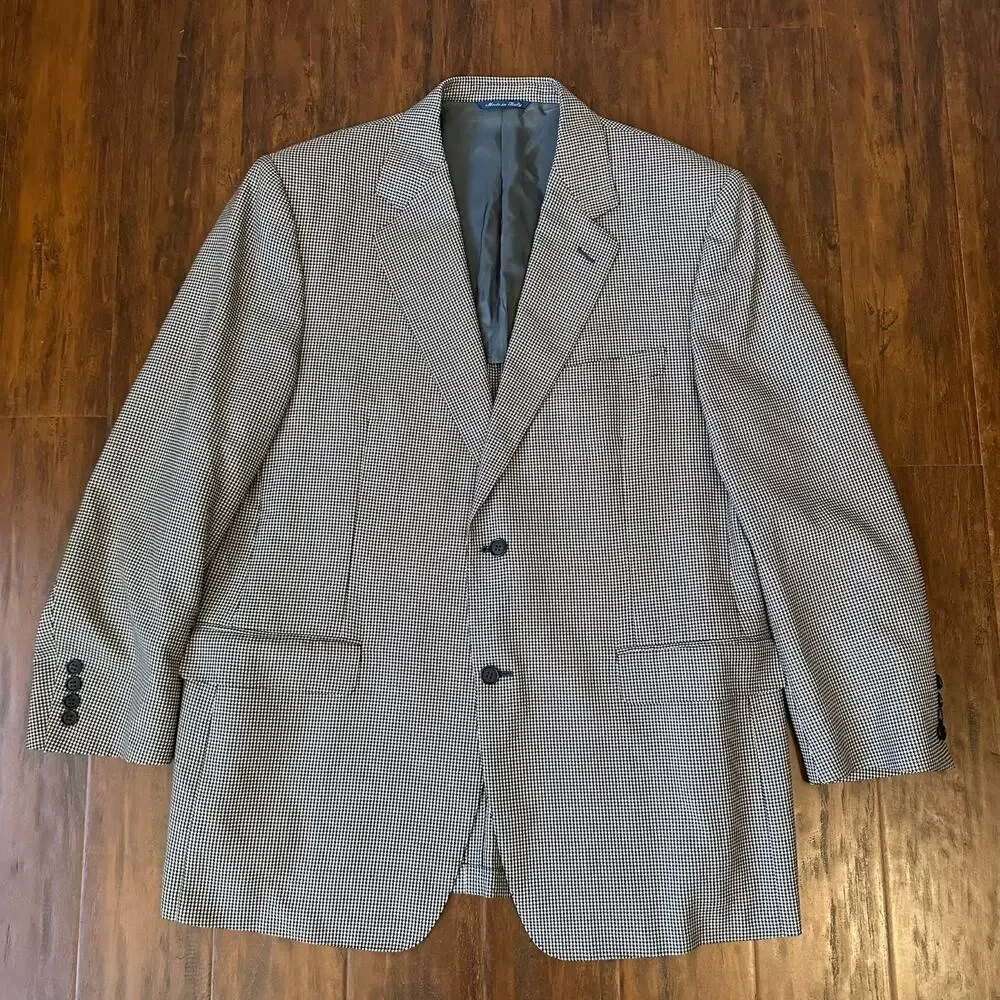 CANALI Blazer Jacket Houndstooth Silk Wool Sport Coat Business Preppy